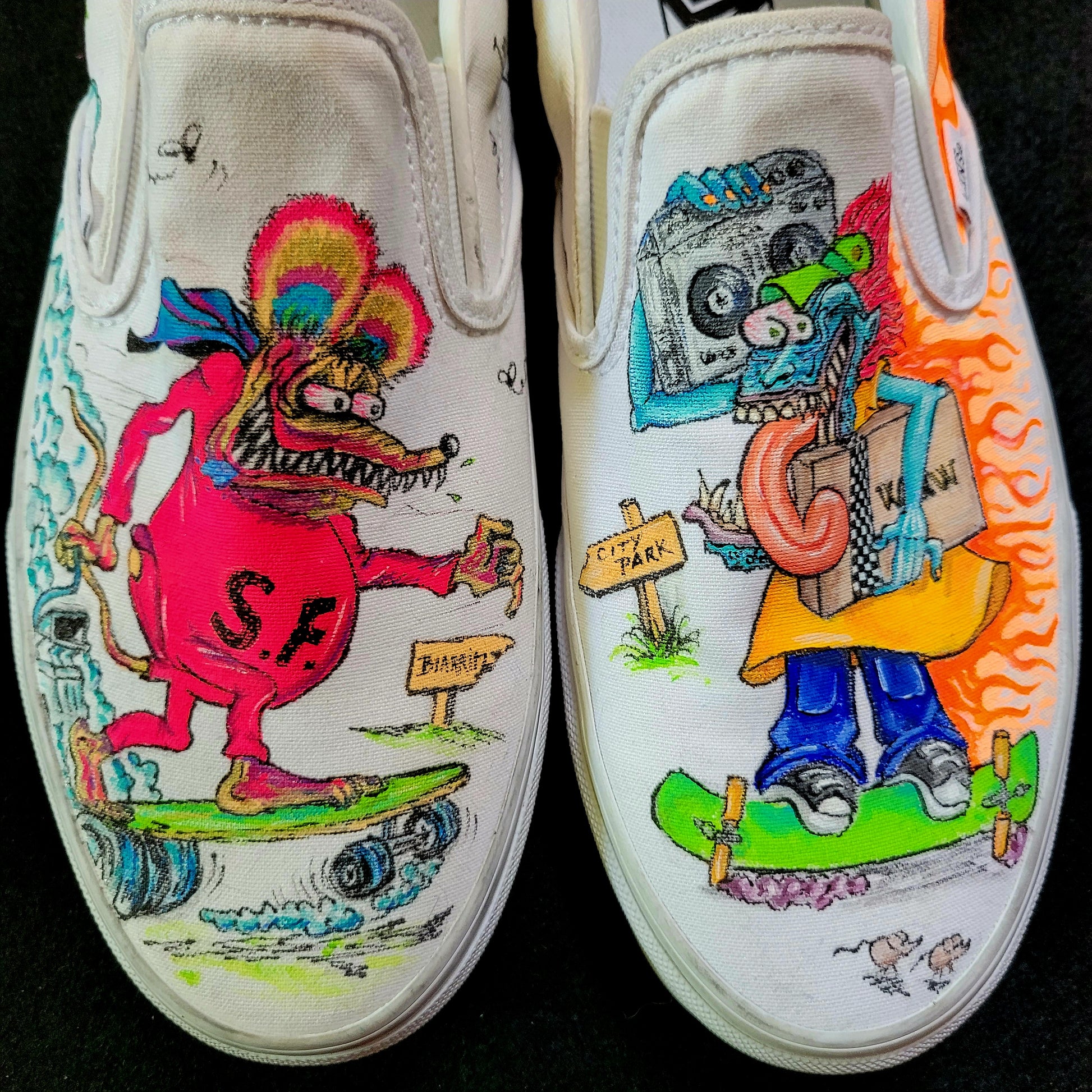 VANS "RAT FINK & MONSTER FINK SKATE" Slip On peintes à la main by Punk & Coton - PUNK & COTON