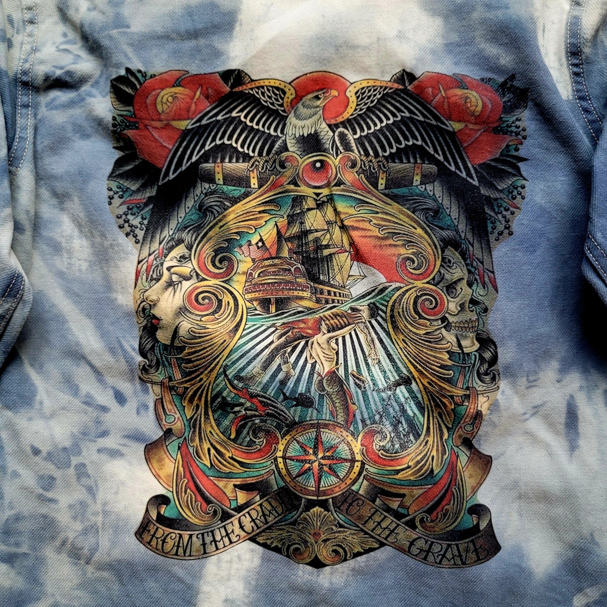 Veste de Travail française personnalisée "Old School tattoo The Sea" & Boro / Sashiko by Sophie - PUNK & COTON