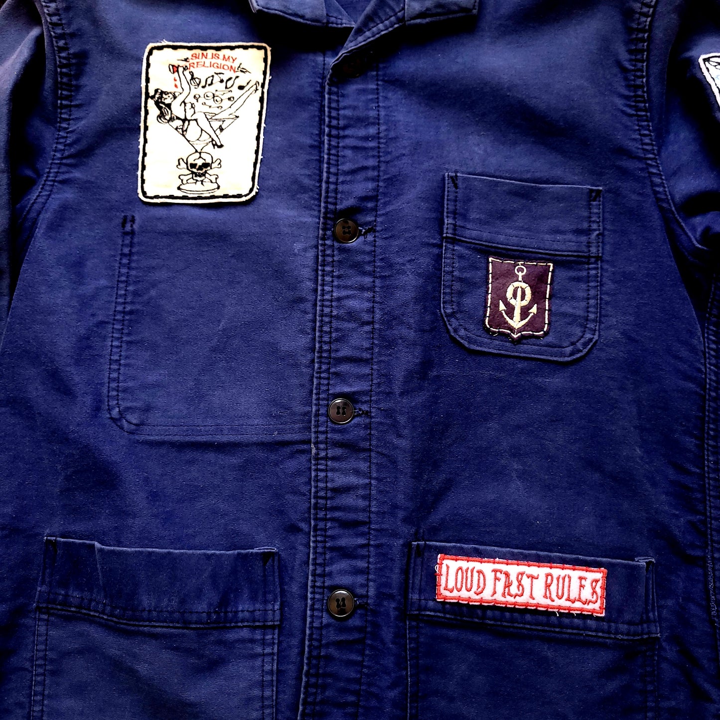 Deadstock french 50's moleskin fatigue vest hand embroidered by hand - PUNK & COTON