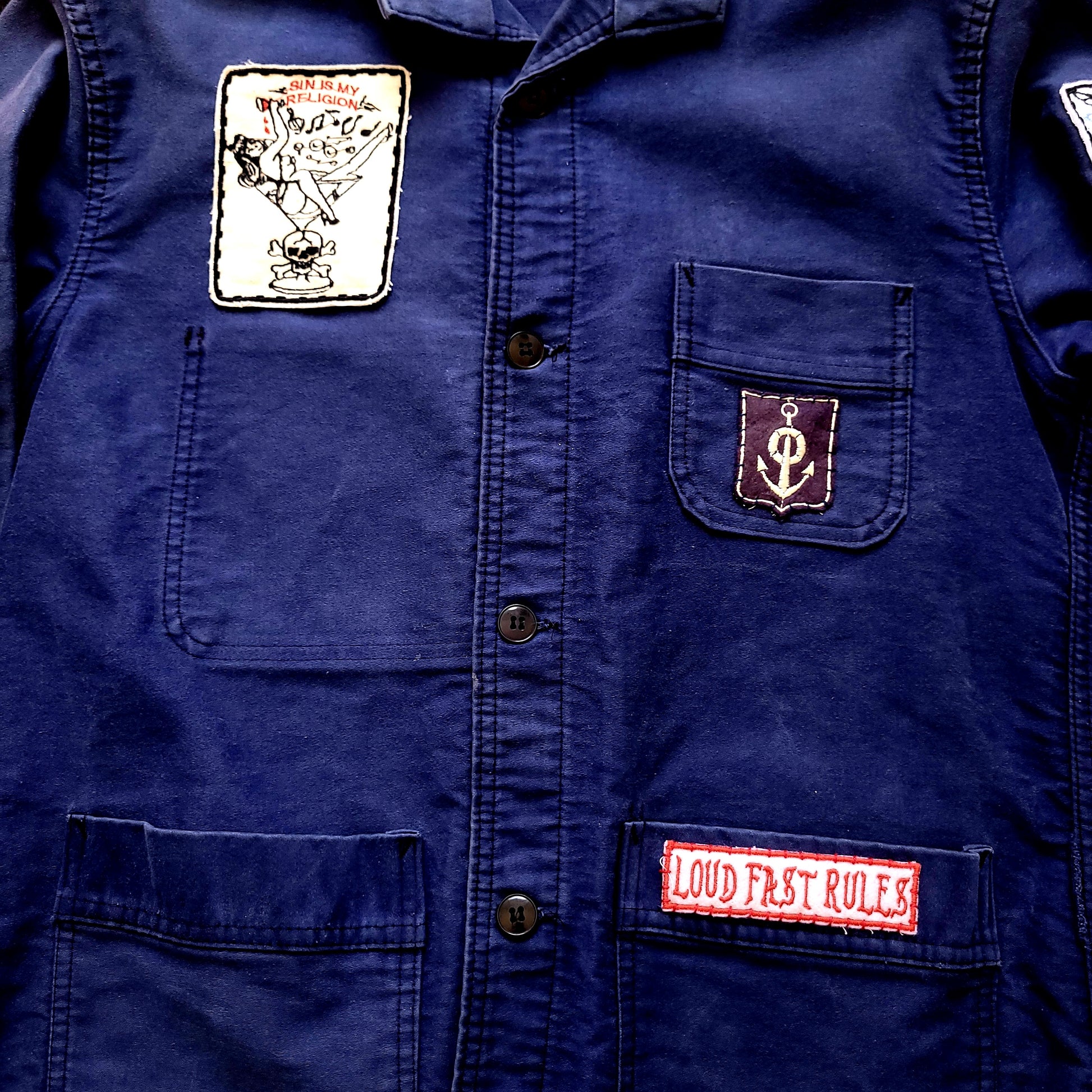 Deadstock french 50's moleskin fatigue vest hand embroidered by hand - PUNK & COTON