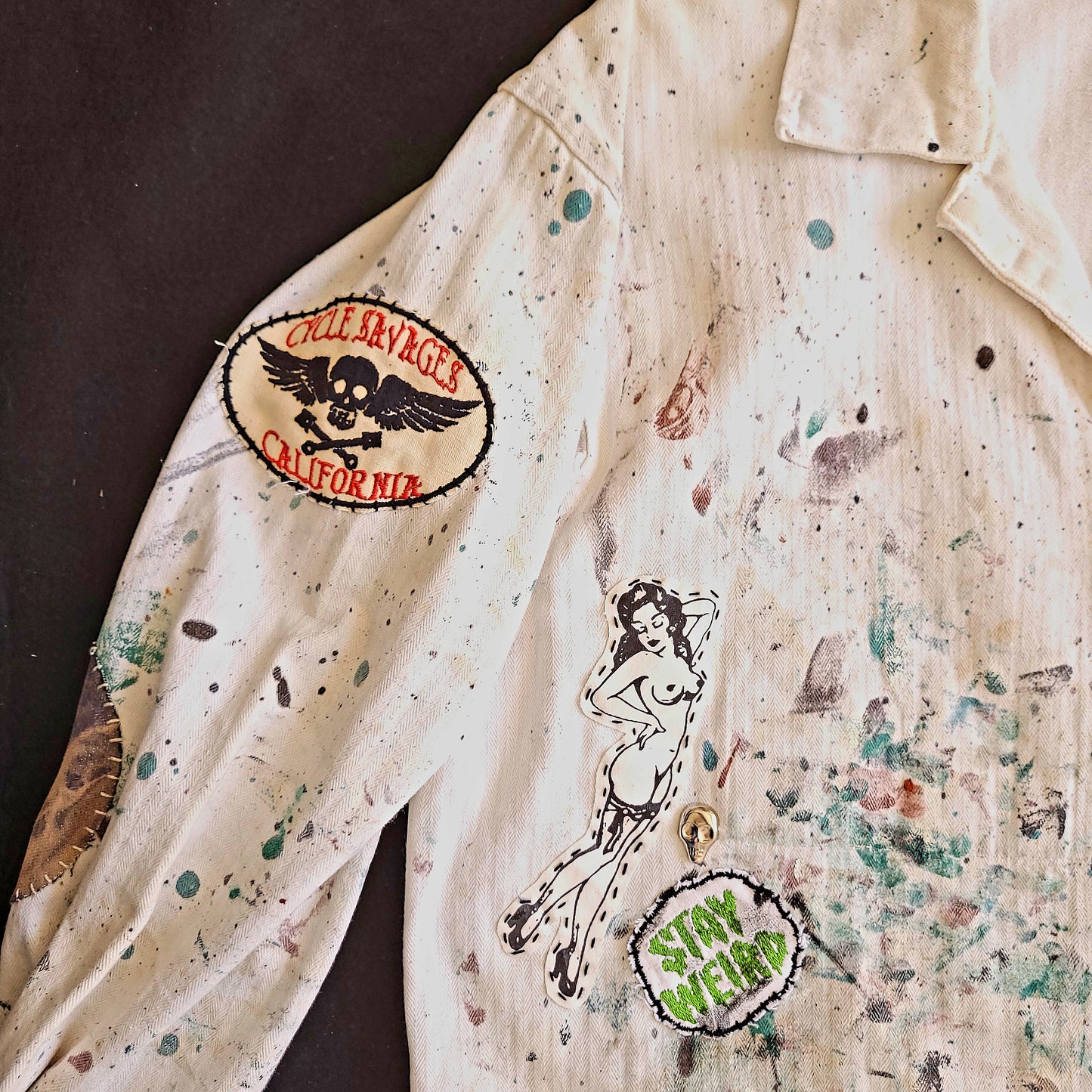 Veste peinte à la main workwear HBT vintage fashion - PUNK & COTON