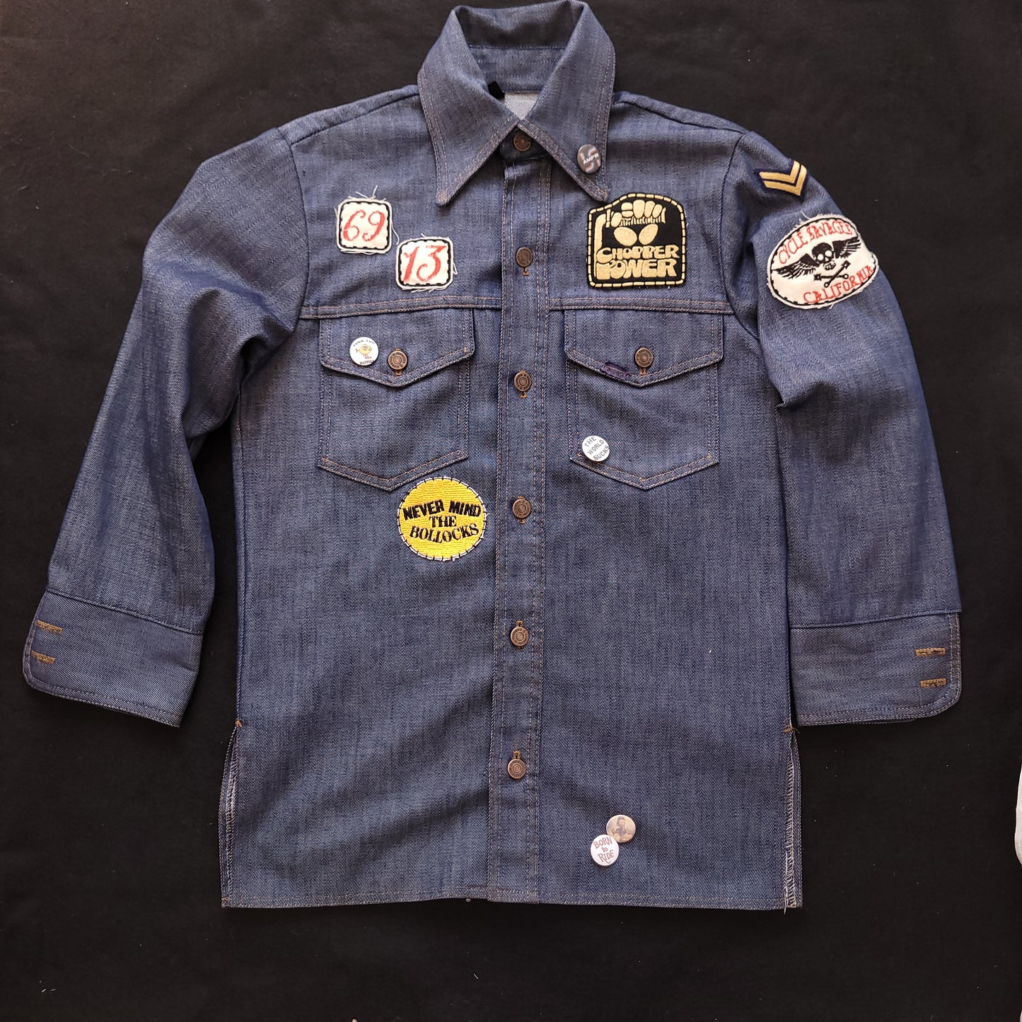 Veste sur-chemise années 70 brodée à la main  "Ride th Wave"  par Sophie Punk and Coton/ Handembroidery Jacket - PUNK & COTON