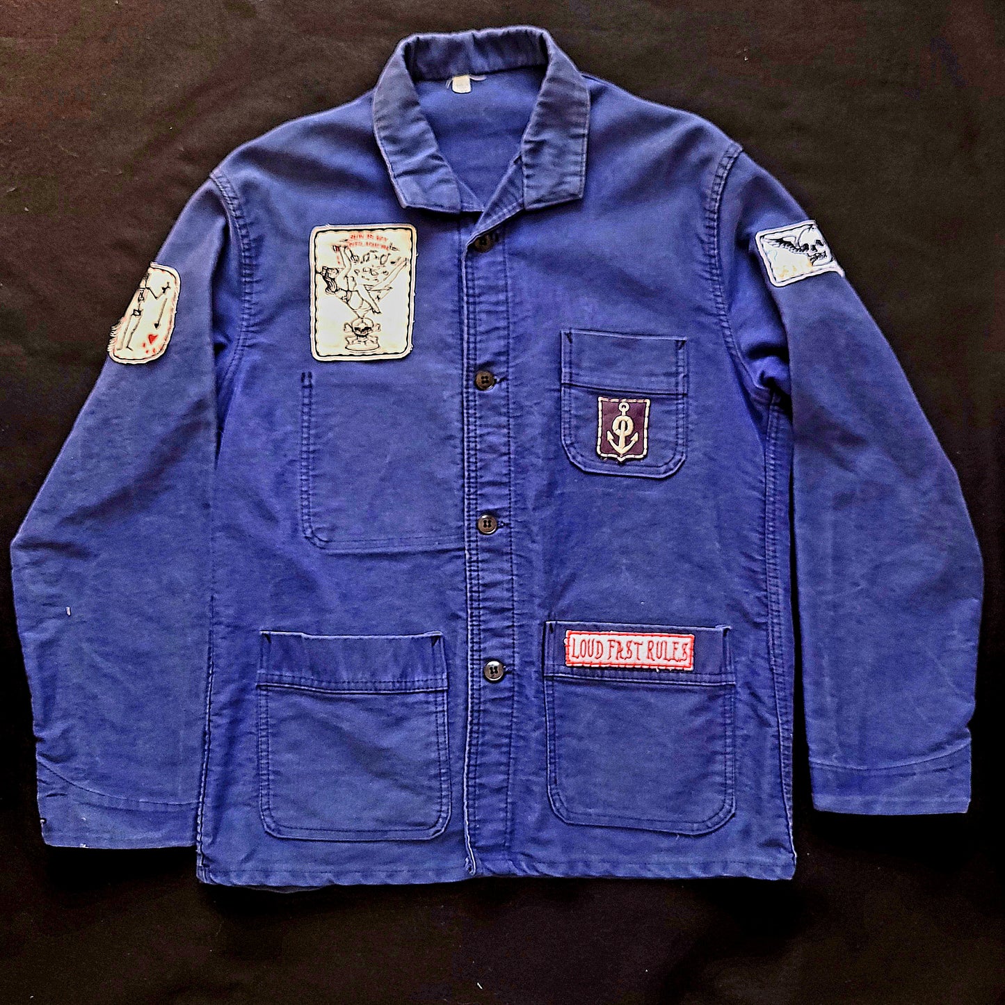 Deadstock french 50's moleskin fatigue vest hand embroidered by hand - PUNK & COTON