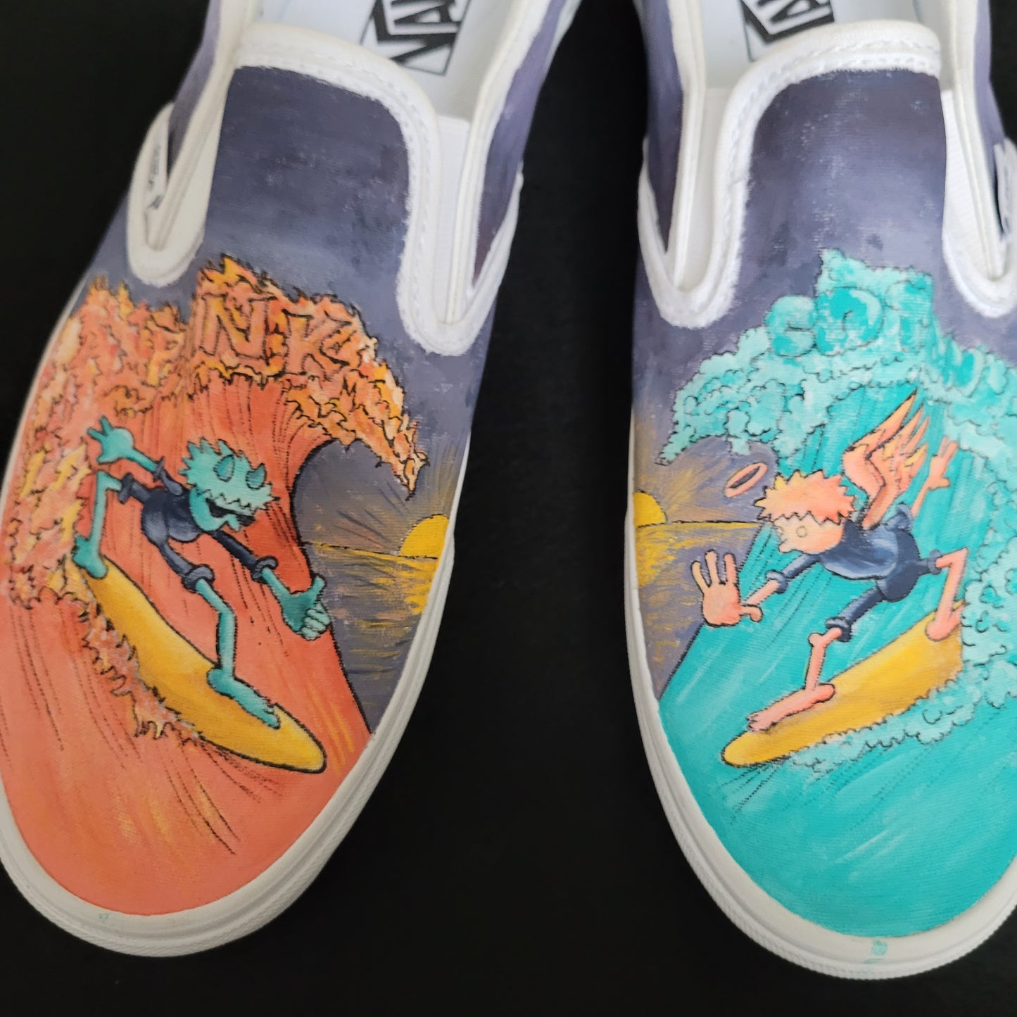 VANS "Ange & Démon Surf " Slip On peintes à la main by Punk & Coton