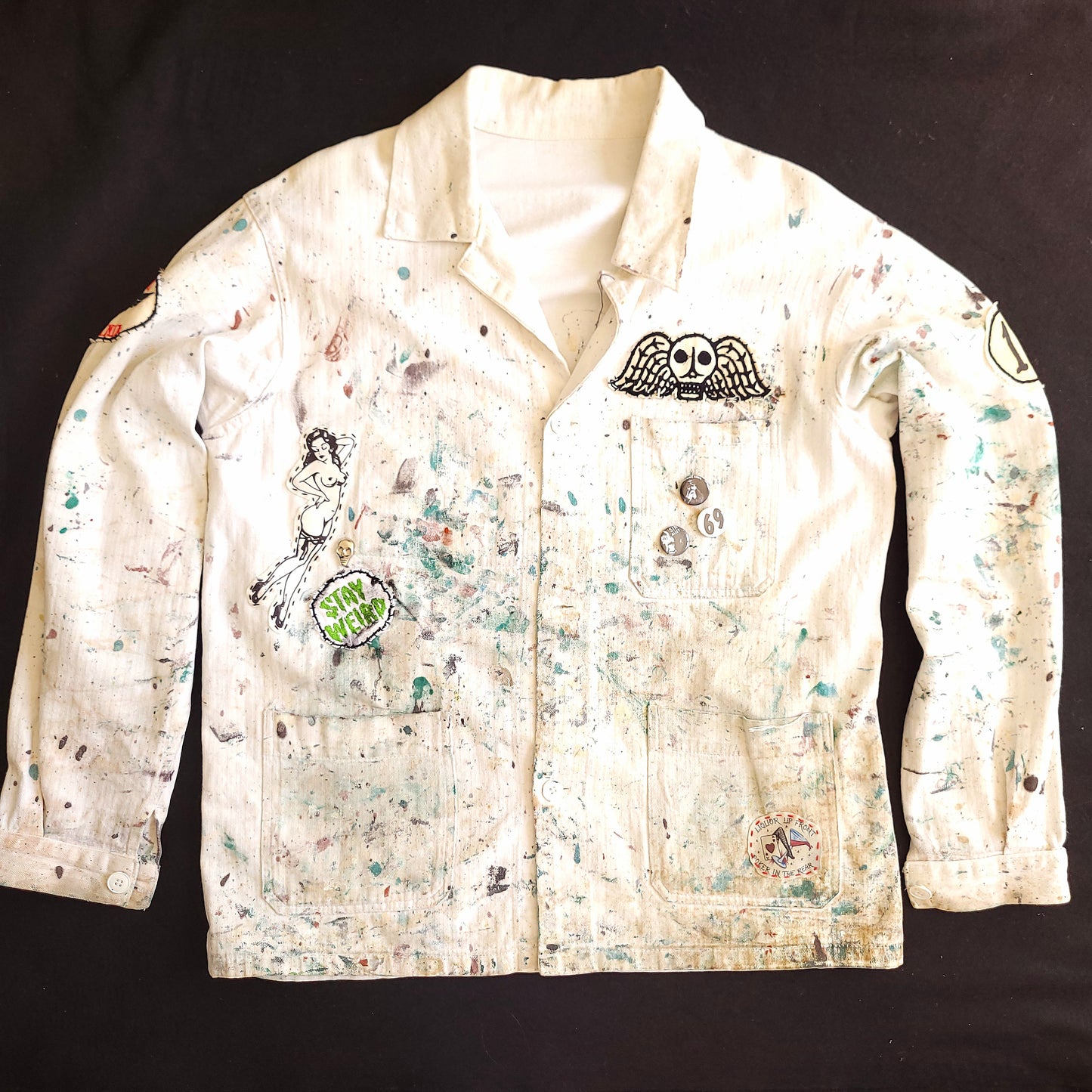 Veste peinte à la main workwear HBT vintage fashion - PUNK & COTON