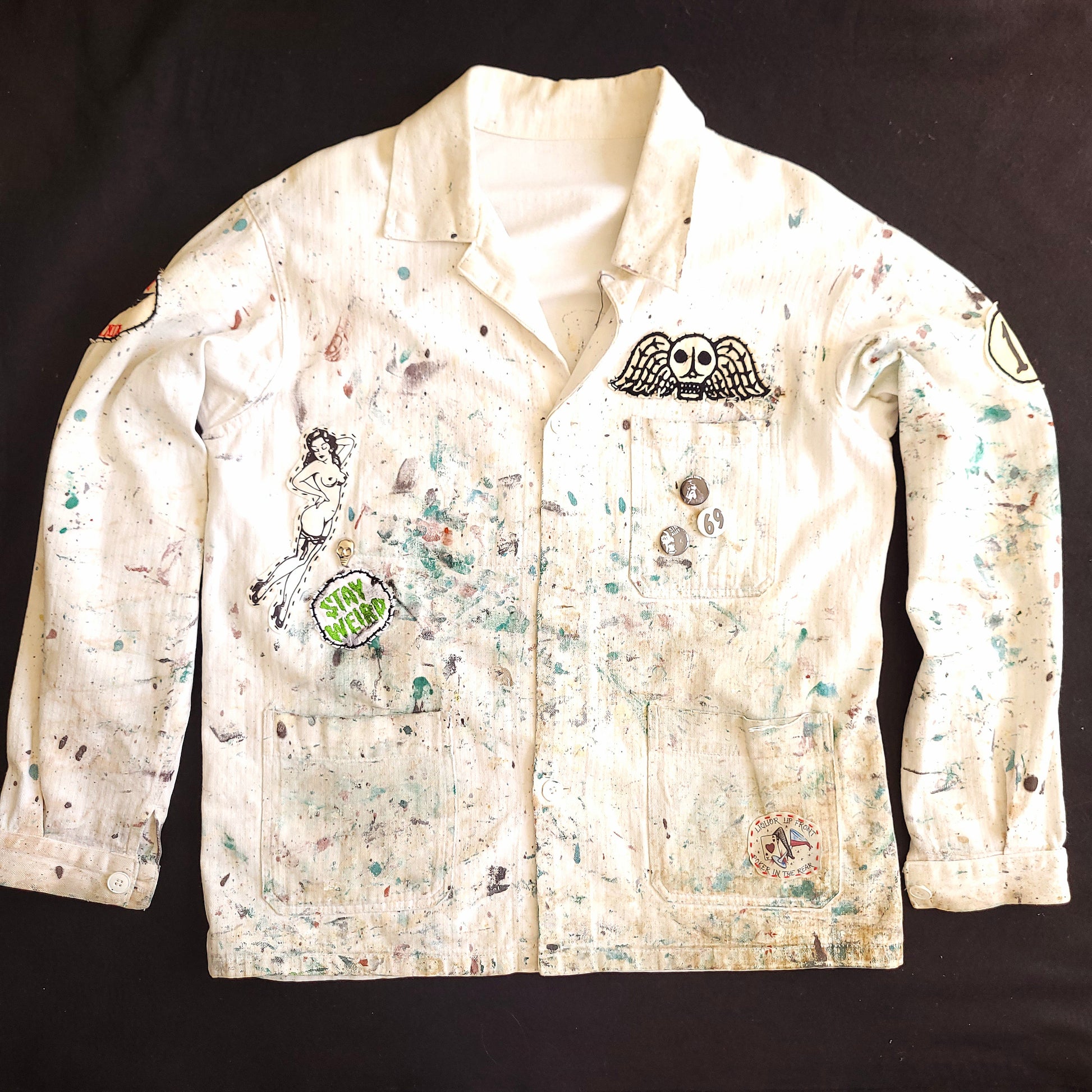 Veste peinte à la main workwear HBT vintage fashion - PUNK & COTON