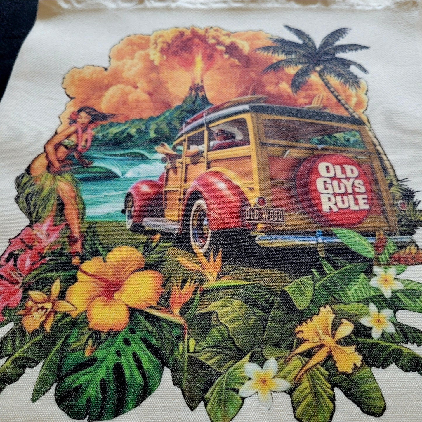 Eco Tote Bag "ALOHA HAWAÏ OLD GUYS RULE" old school design - PUNK & COTON