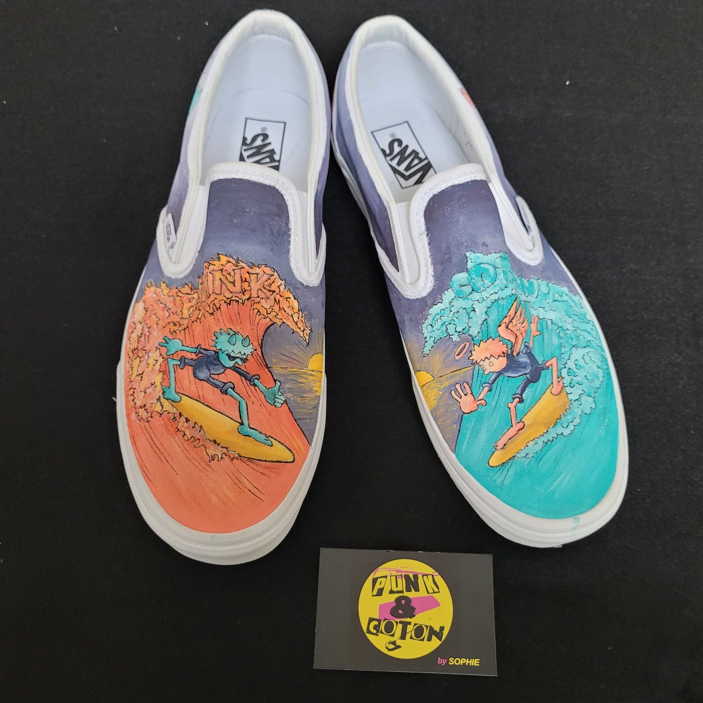 VANS "Ange & Démon Surf " Slip On peintes à la main by Punk & Coton