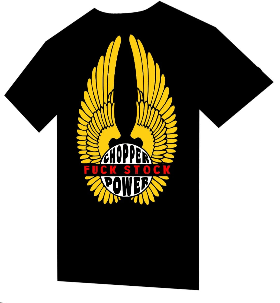 T-Shirt "Chopper Power Fuck Stock" Yellow version BIKE OLD VINTAGE DESIGN - PUNK & COTON