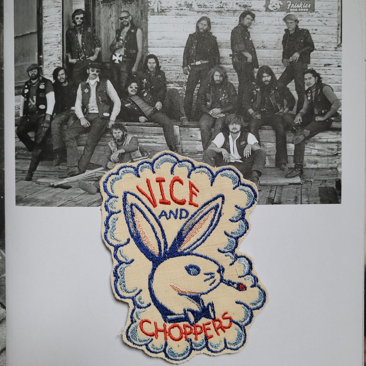 Patch Brodé "Vice and Choppers"  1ère Version Bleue EN VIEUX TISSU COTON - PUNK & COTON