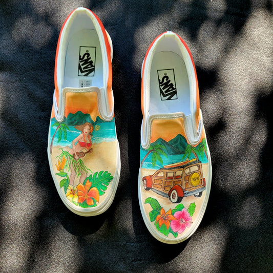 VANS "ALOHA" Slip On peintes à la main by Punk & Coton - PUNK & COTON