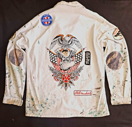 Veste peinte à la main workwear HBT vintage fashion - PUNK & COTON
