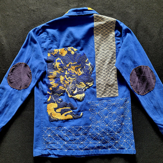 French Workwear 50s/60s THE TIGER and  Sashiko Boro Handembroidery Jacket - PUNK & COTON