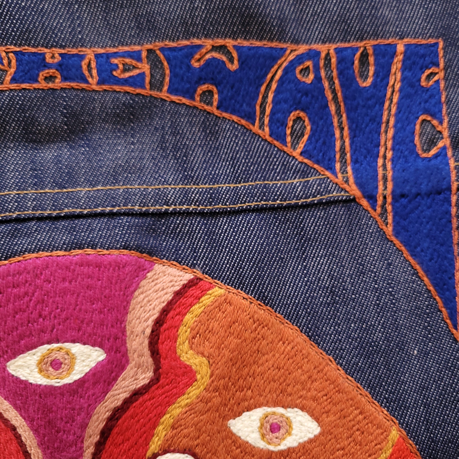 Veste sur-chemise années 70 brodée à la main  "Ride th Wave"  par Sophie Punk and Coton/ Handembroidery Jacket - PUNK & COTON