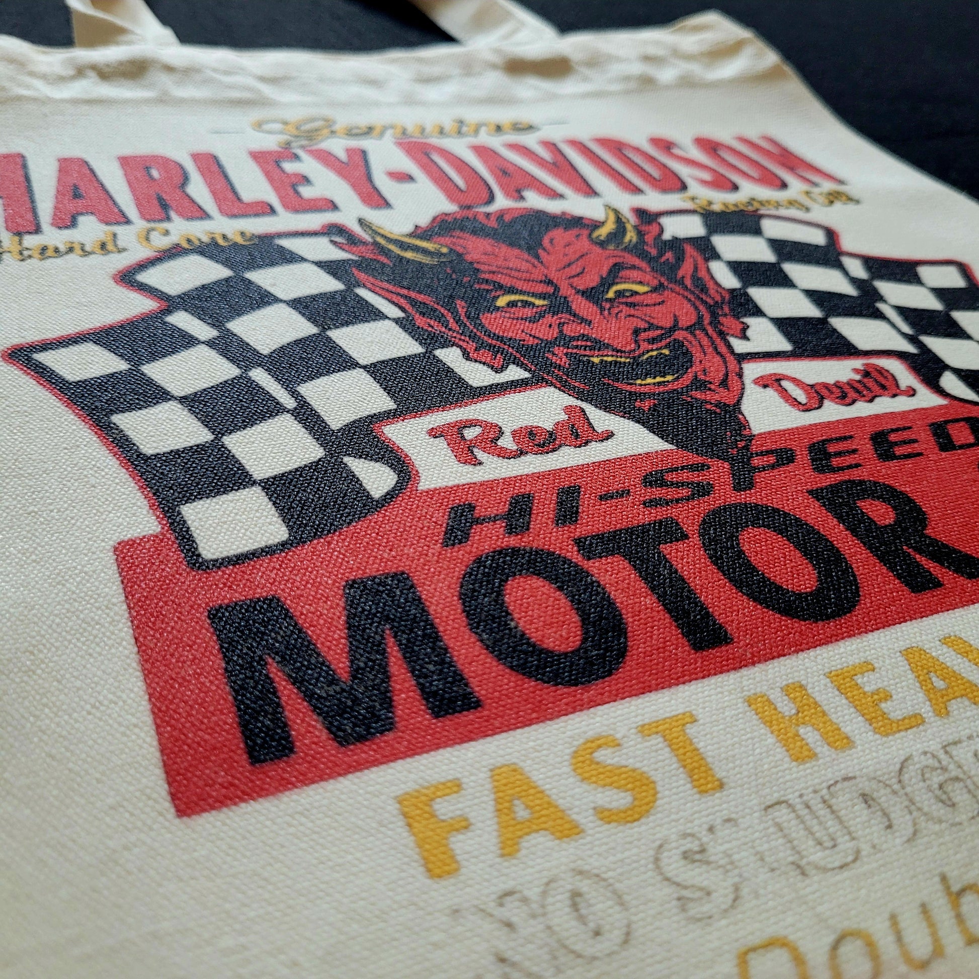 Eco Tote Bag "HARLEY-DAVIDSON MOTOR OIL" Devil vintage design - PUNK & COTON