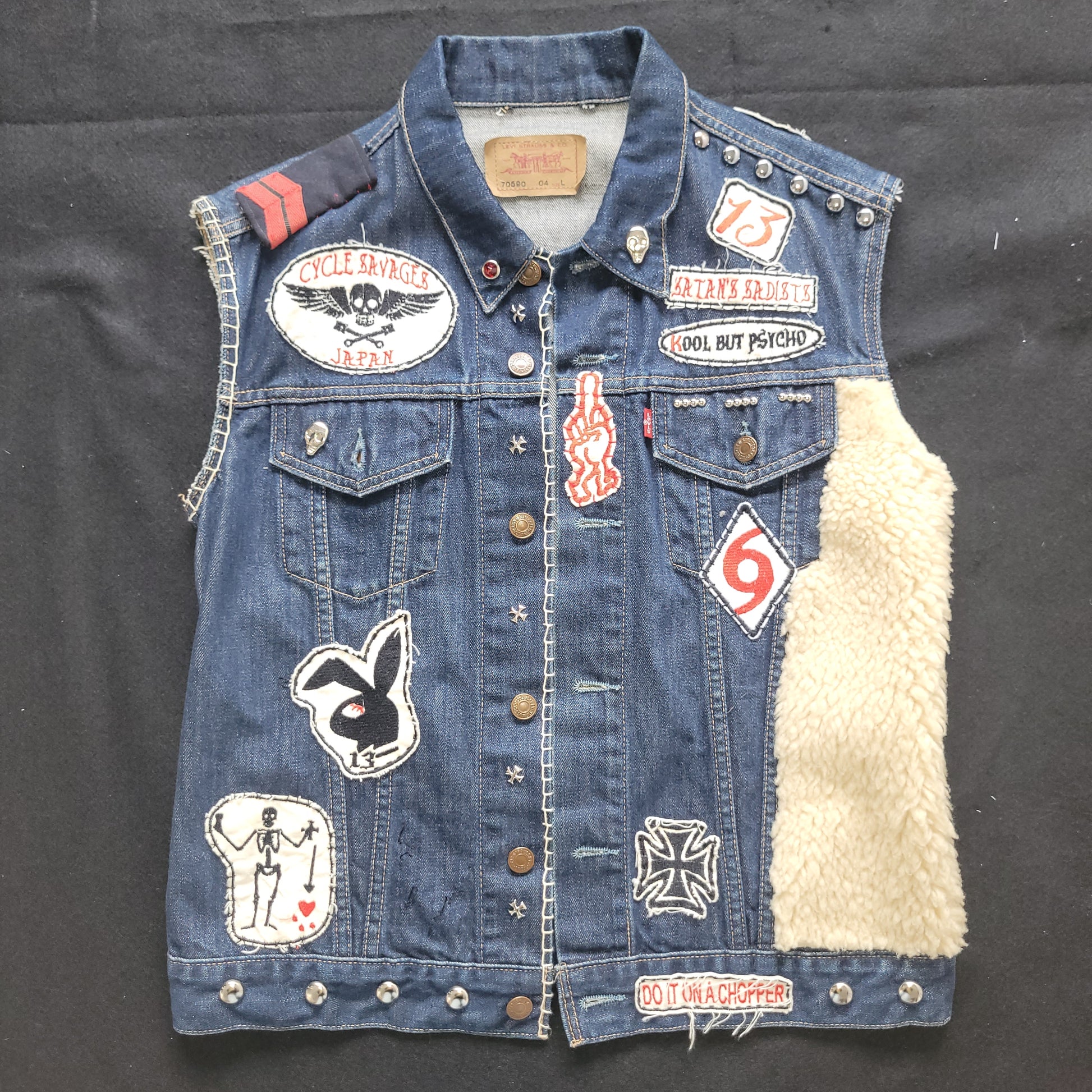 "Ride Weird to Death "Chopper Forever  chainstitched by hand Levi's Jacket/ Veste levis vintage brodée main et patchée - PUNK & COTON