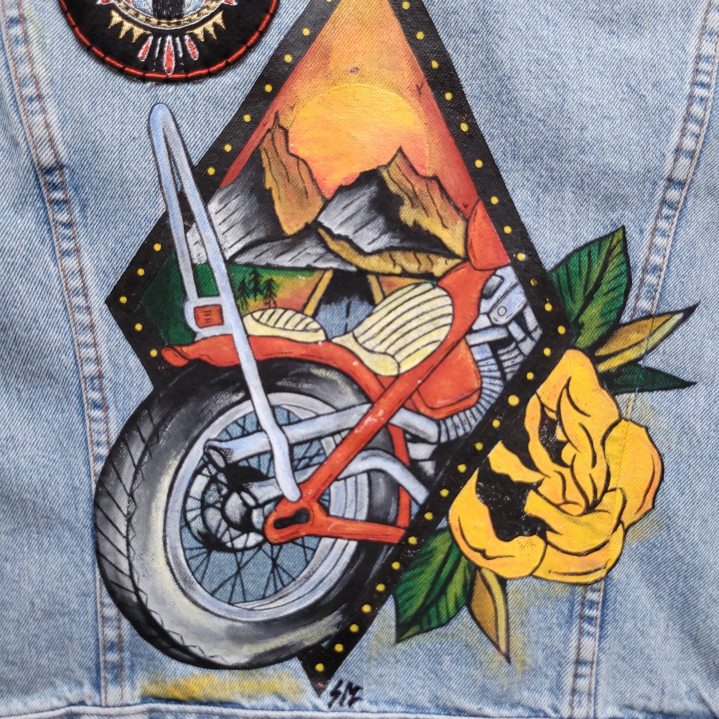 HANDPAINTED JACKET LEVI'S "SISSY BAR" veste peinte à la main chopper girl - PUNK & COTON