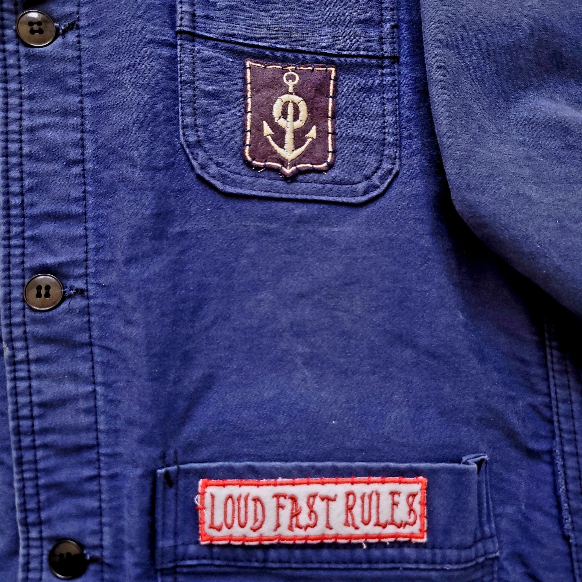 Deadstock french 50's moleskin fatigue vest hand embroidered by hand - PUNK & COTON